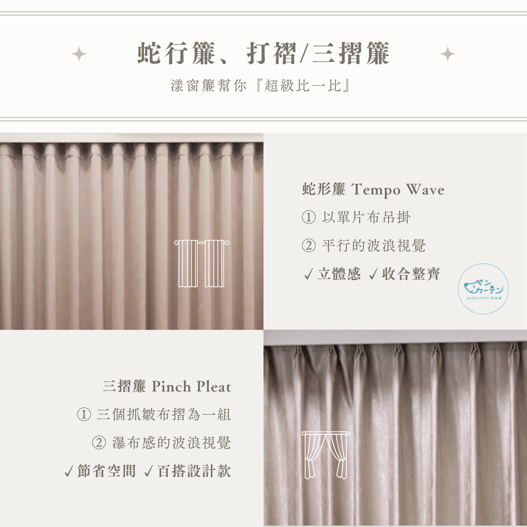 蛇行簾、打褶/三摺簾 超級比一比 - - 漾窗簾